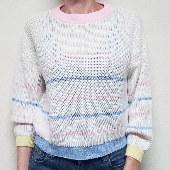 VINTAGE 70s Arielle Metallic Stripe Crop Sweater - Picture 1 of 11